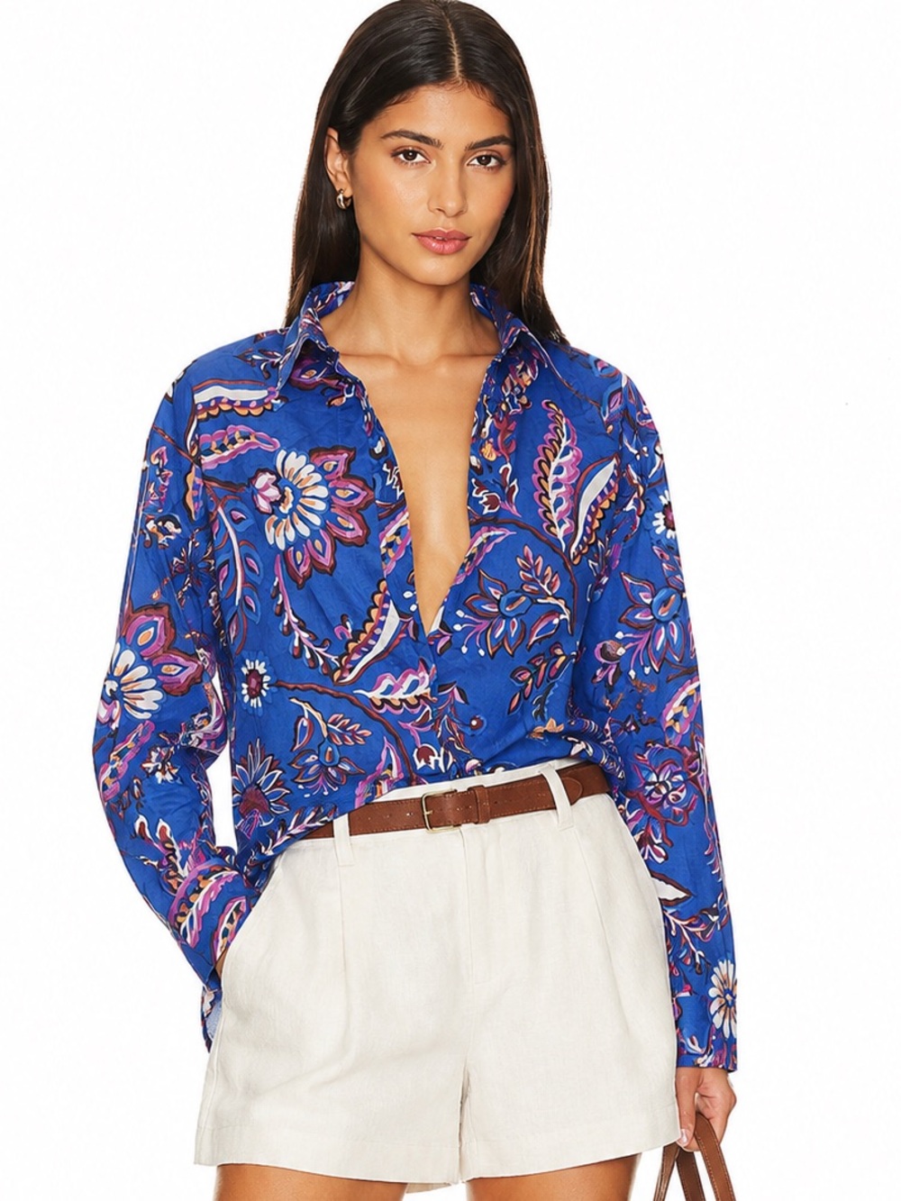 MANGO Floral Cotton Button-Front Shirt | Size US 2 printed